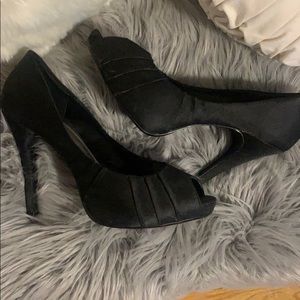 Kelly & Katie Black Satin Peep Toe Pumps Size 10